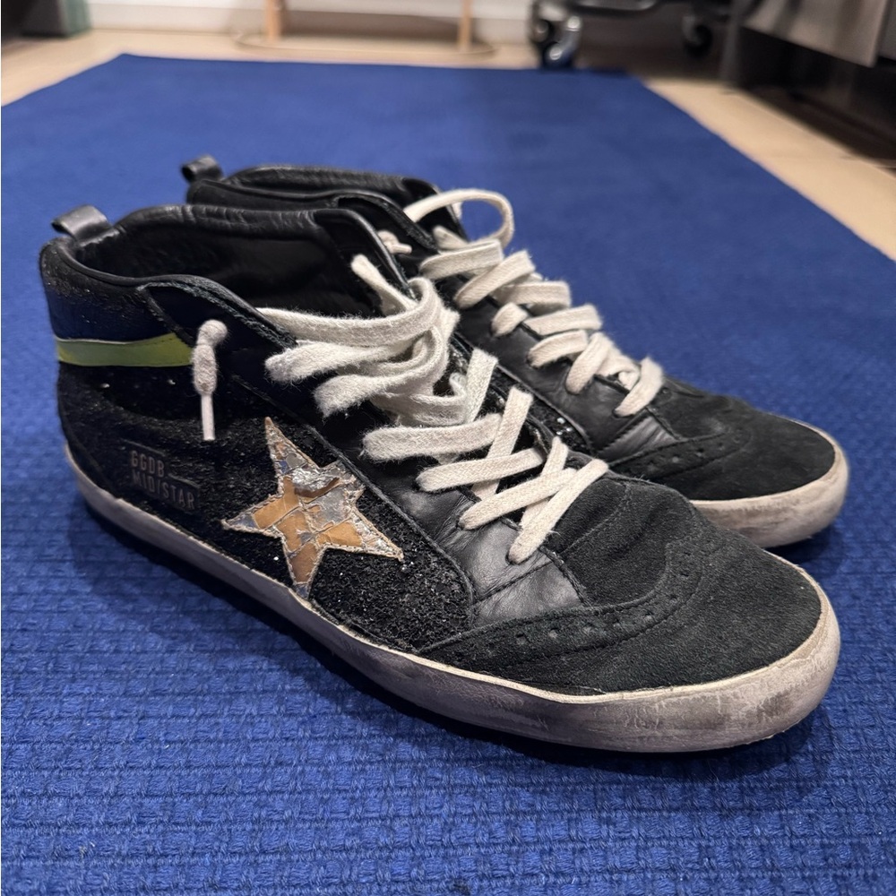 Golden Goose Black Sneakers with Green Accent